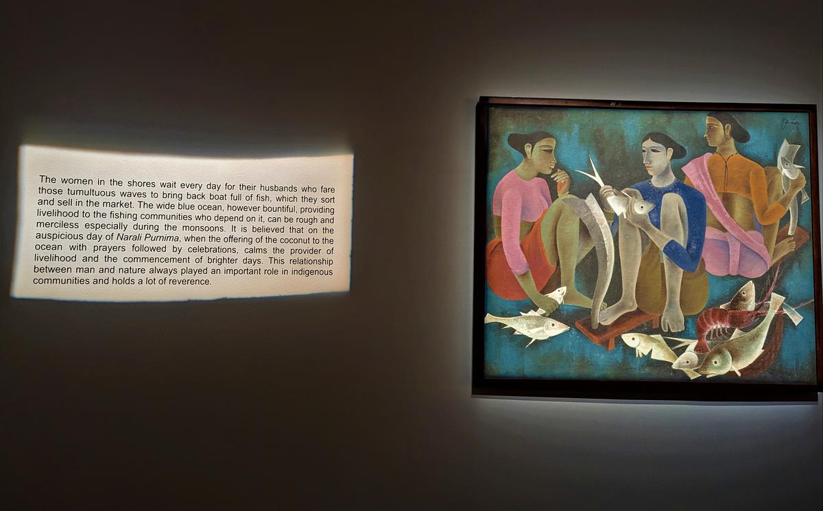 A section dedicated to the fisherwomen painted by B Prabha and A. A. Raiba.
