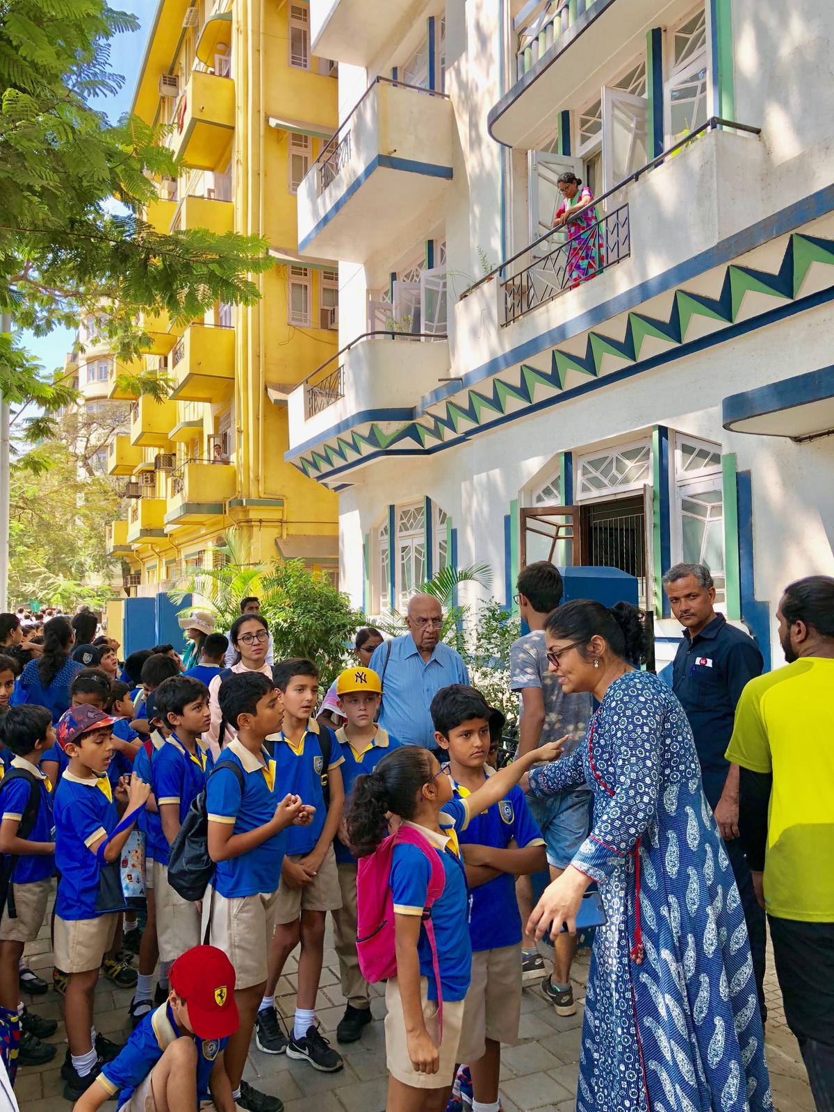 Students of Don Bosco International School, Matunga participate in an Art Deco heritage walk conducted by Art Deco Mumbai Trust
