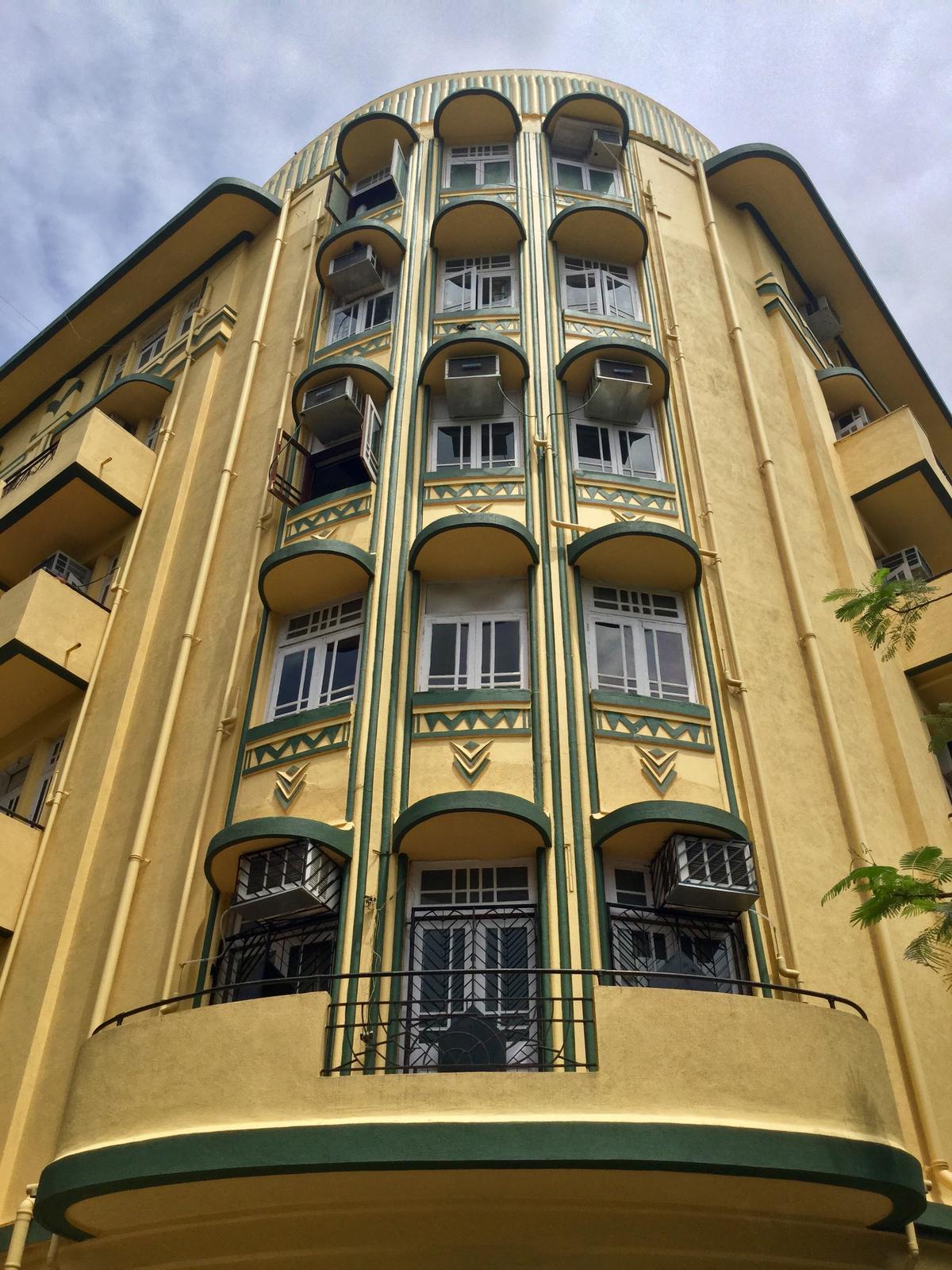 Shiv Shanti Bhuvan built in 1930s is an Art Deco apartment building situated on Maharshi Karve Road along Oval Maidan.