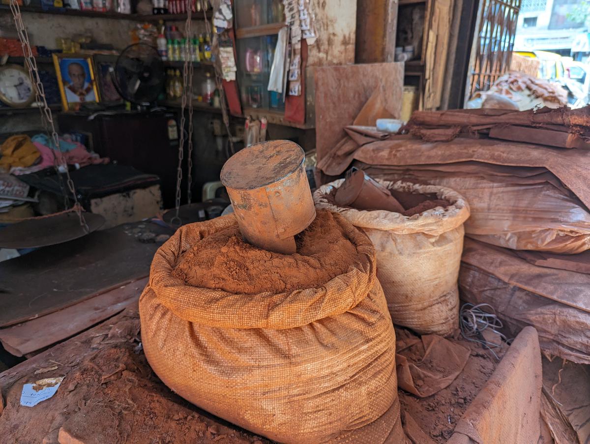 A bag of Geru, red soil that is used by potters to polish the earthen pots. 