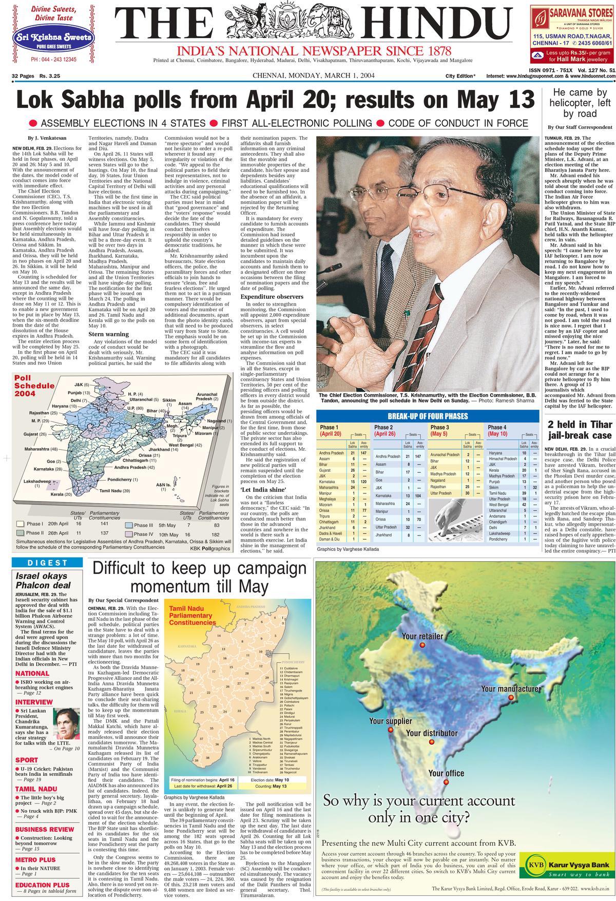 An article outlining the poll schedule, published on March 1, 2004.
