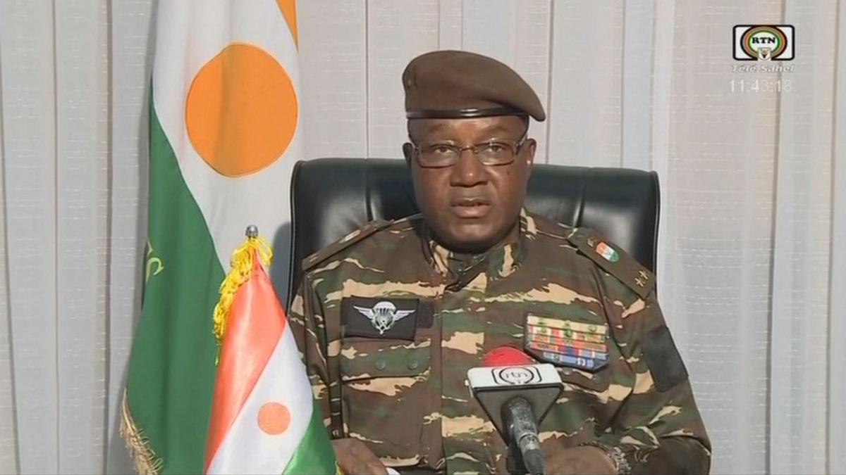 Head of Niger’s presidential guard General Abdourahamane Tchiani appears on TV as transitional council president