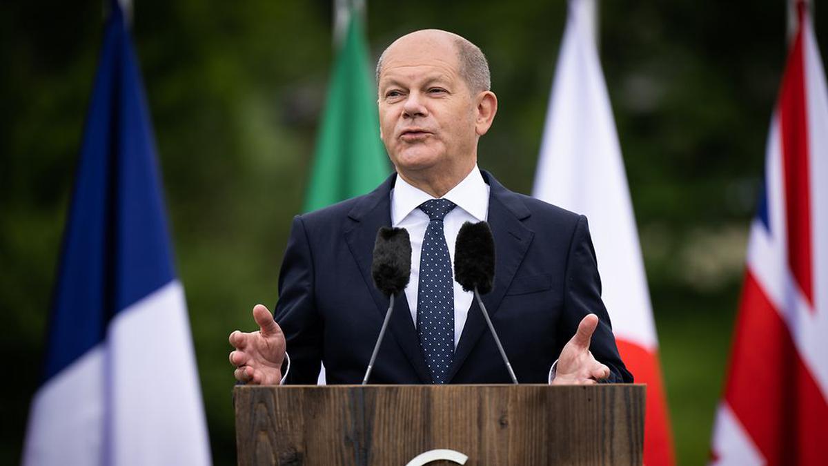 German Chancellor Olaf Scholz delivered the closing statement at the G7 summit on June 28. (Photo credit: G7 Germany)
