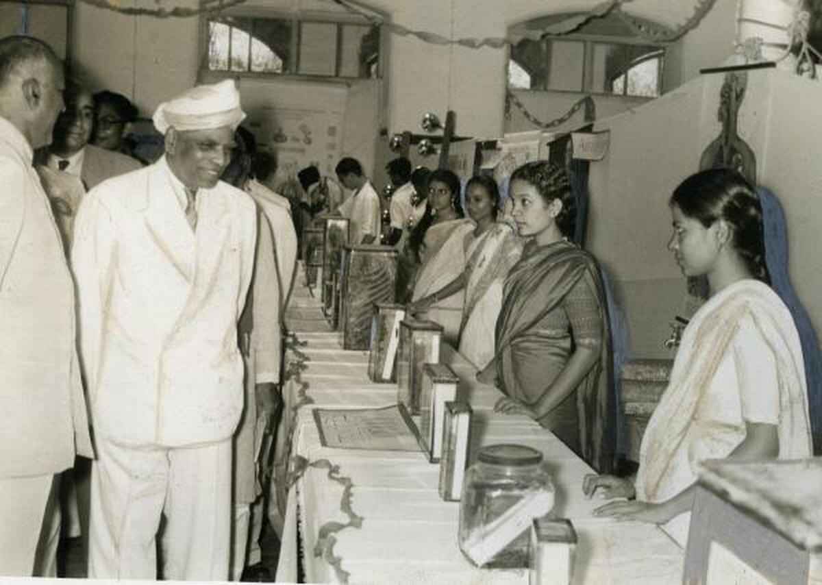 M A Muthiah Chettiar and Dr A Lakshmanaswami Mudaliar at the medical exhibition organised by the Madras Medical College in 1955. 