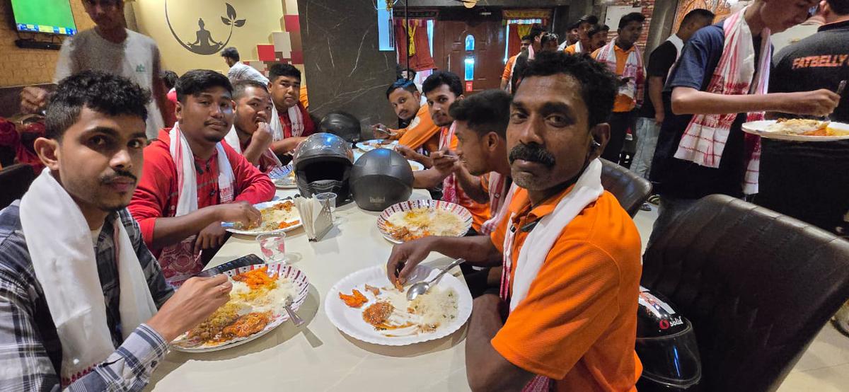 Assam restaurant chain throws pre-Bihu party for delivery partners. Assam restaurant chain throws pre-Bihu party for delivery partners.