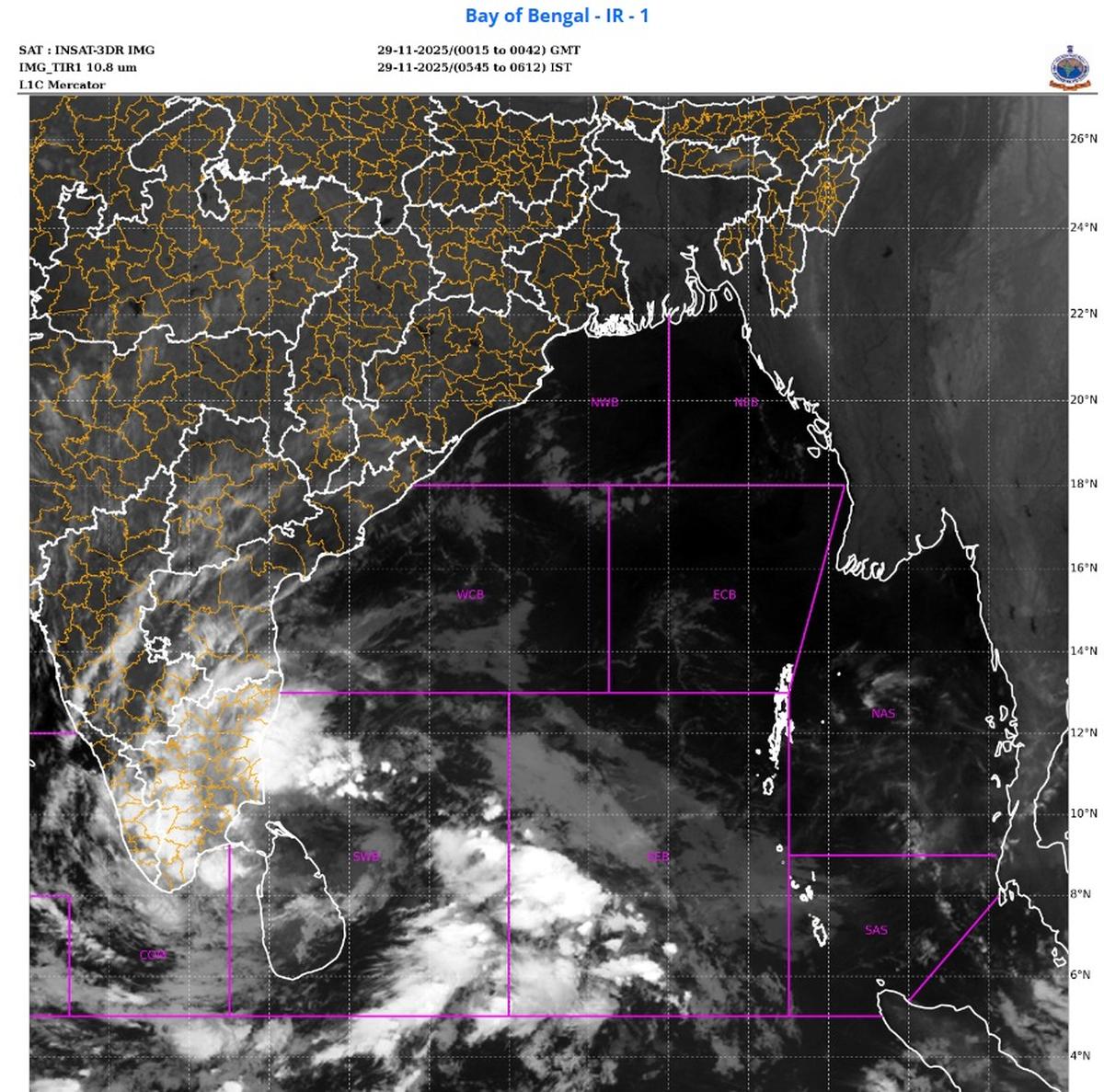 Satellite imagery of cyclone Ditwah clouding as of 6 a.m. on November 29, 2025 Satellite imagery of cyclone Ditwah clouding as of 6 a.m. on November 29, 2025