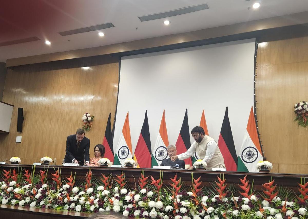 External Affairs Minister S. Jaishankar and Minister for Foreign Affairs of Germany Annalena Baerbock sign agreements after talks in New Delhi on December 5, 2022