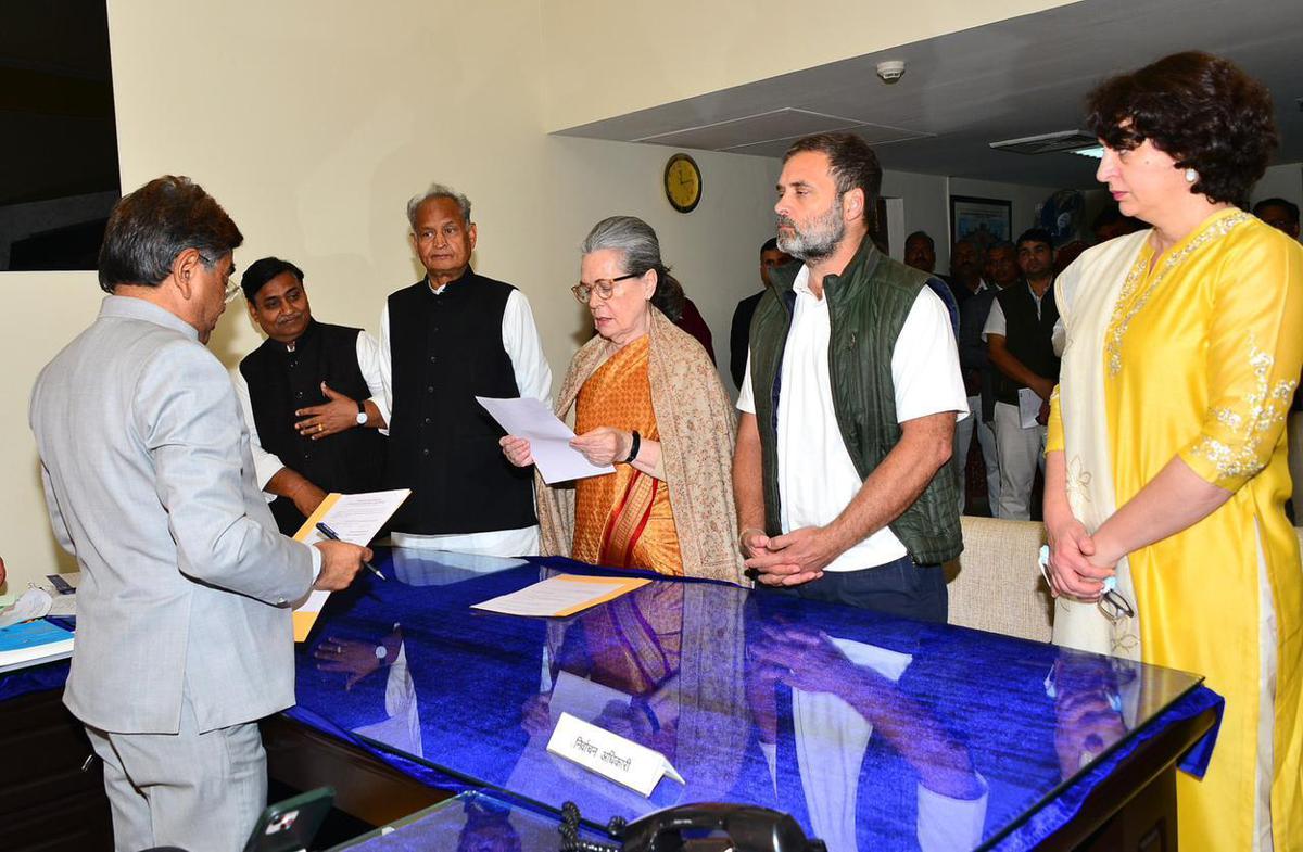Sonia files nomination for Rajya Sabha polls from Rajasthan - The Hindu