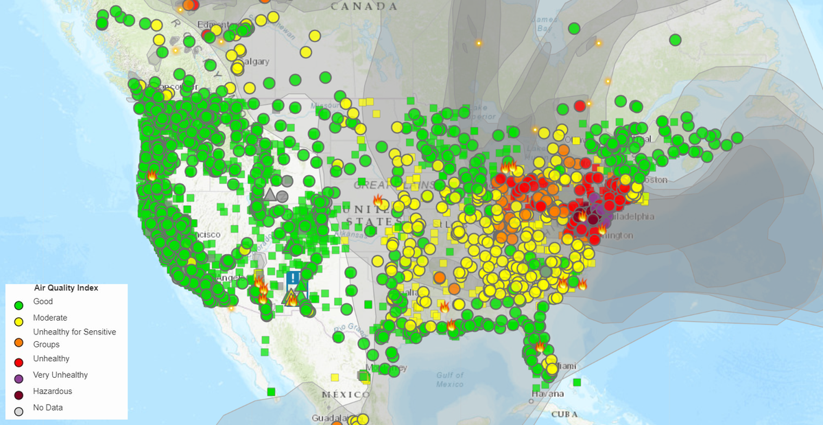 अमेरिका में वायु गुणवत्ता (8 जून, शाम 5.20 बजे तक)