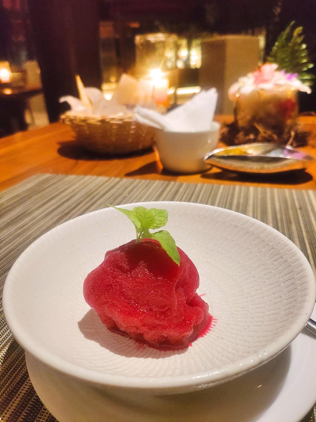 Homemade Beetroot Champagne sorbet, celebrated for its refreshing taste and surprising flavor profile that redefines expectations of beetroot.