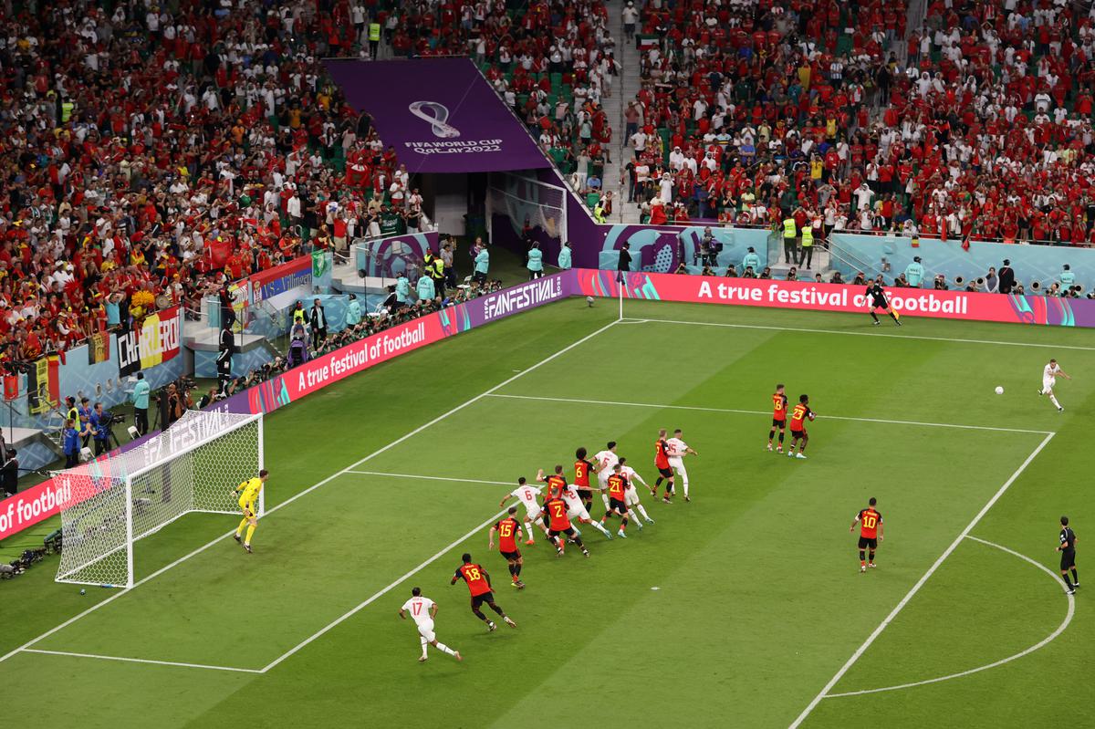Coupe du Monde de la FIFA 2022, Belgique contre Maroc |  But sur coup franc de Ziyech refusé à la fin de la première mi-temps