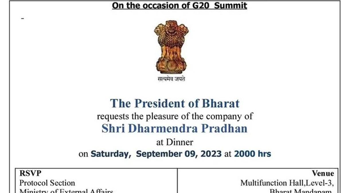 President of Bharat' on G20 invite triggers row; govt. sources dismiss talk of name change in upcoming Parl. session as 'rubbish' - The Hindu