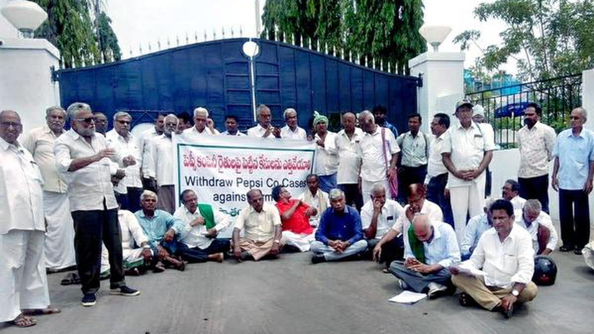 Farmers hold protest in front of PepsiCo plant in Guntur