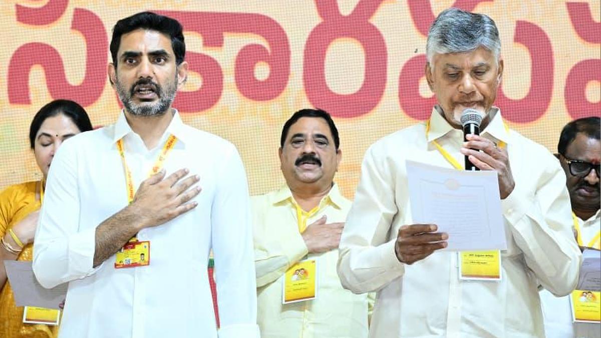 Lokesh sworn in as TDP national working president; Naidu hits out at YSRCP, calls for unity in alliance