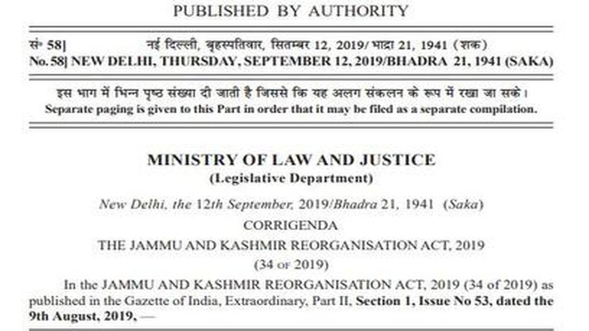 Missing ‘i’ and an extra ‘T’: Government corrects 52 errors in J&K Reorganisation Act