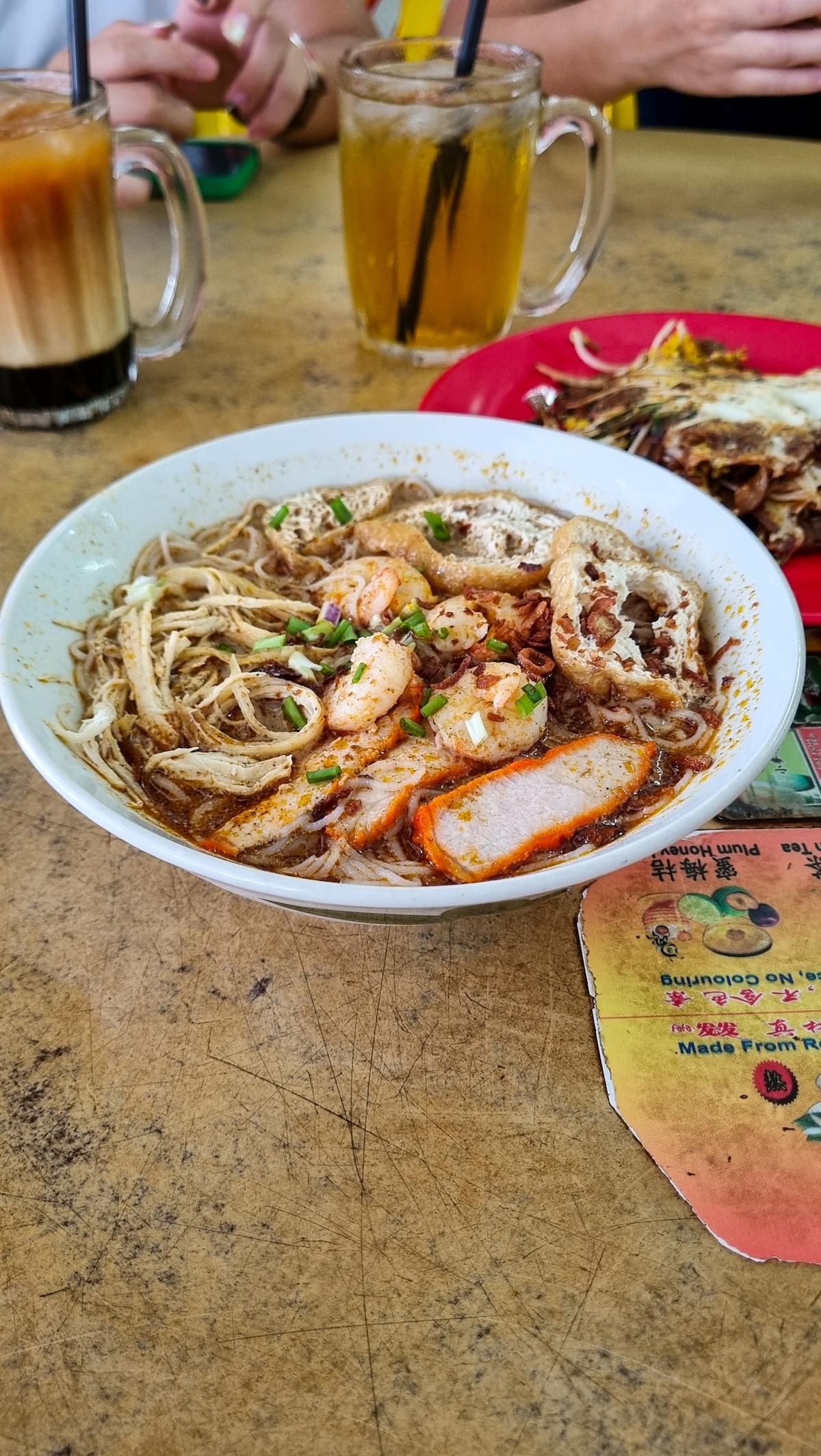 The Laksa is a noodle soup with meat, fish and coconut milk.