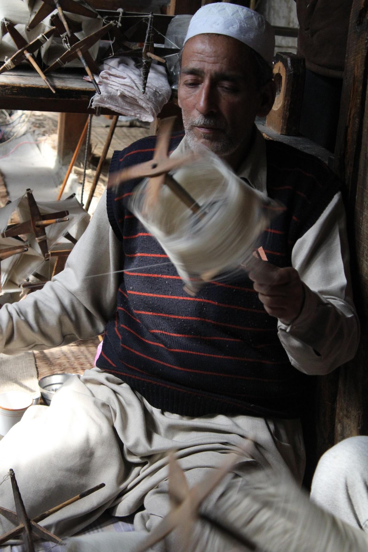 An artisan in Kashmir crafting the Pashmina shawl 