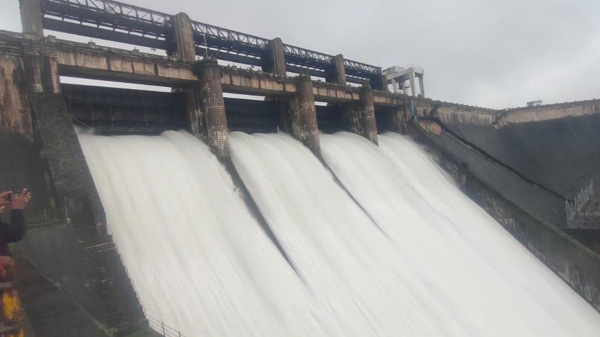 Crest gates of Bhadra reservoir in Chikkamagaluru district of Karnataka opened, as water level reaches maximum point