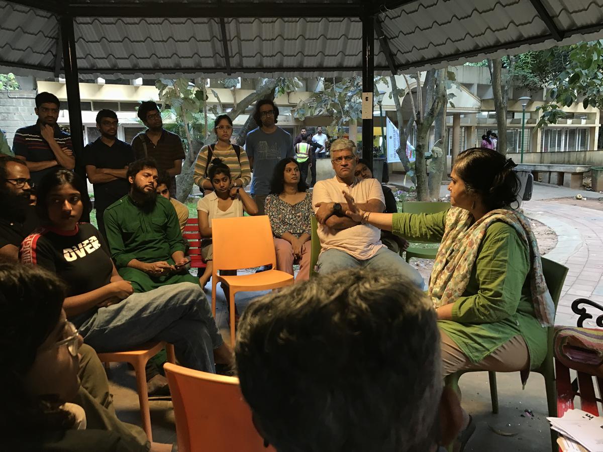 Despite intense drama, delay and change of venue, over 40 people participated in the talk on “Communal Harmony and Justice” by civil rights activist Teesta Setalvad at the IISc campus in Bengaluru on August 16, 2023.  