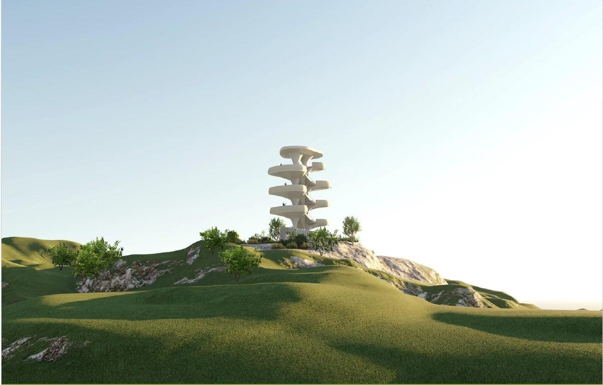 टावर की एक कलाकार की छवि जो मिर्ज़ा पहाड़ी पर बनेगी, जो बन्नेरघट्टा चिड़ियाघर के अंदर है।