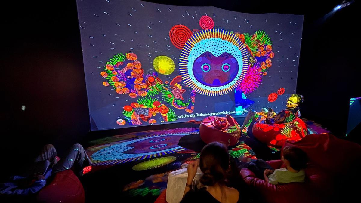 Fortune Teller by Julie Stephen Chheng at Alliance Française Madras is an interactive projection that places the viewer face-to-face with Nature spirits