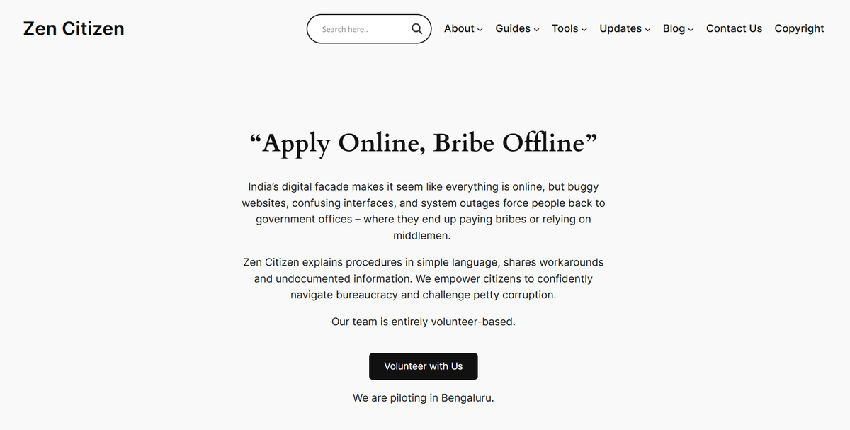 Zen Citizen, a volunteer-powered initiative, aims to provide clear and practical information, and custom tools that make government websites more citizen-friendly. Zen Citizen, a volunteer-powered initiative, aims to provide clear and practical information, and custom tools that make government websites more citizen-friendly.