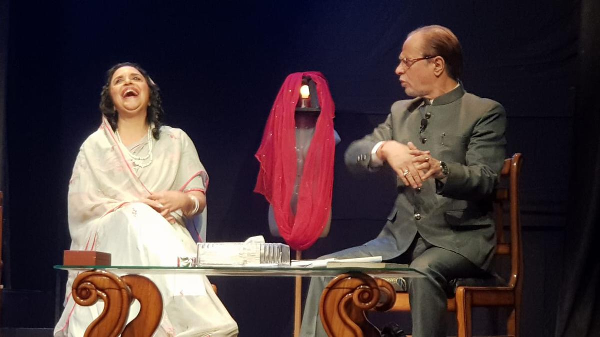 Actress Ila Arun performs in the play 'Chasing Shadows' on the third day of International Theater Festival in Jodhpur in March 2023