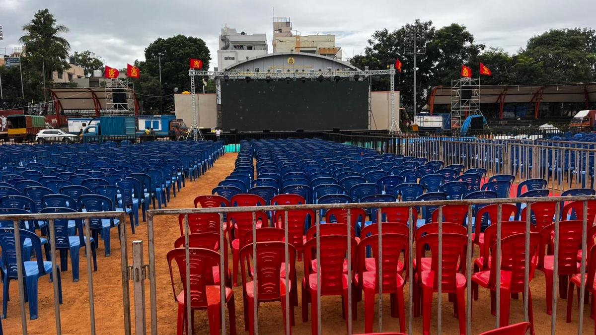 Preparations in full swing for a viewing of the IPL final match, at BGS Ground in Vijayanagar in Bengaluru on June 3, 2025.