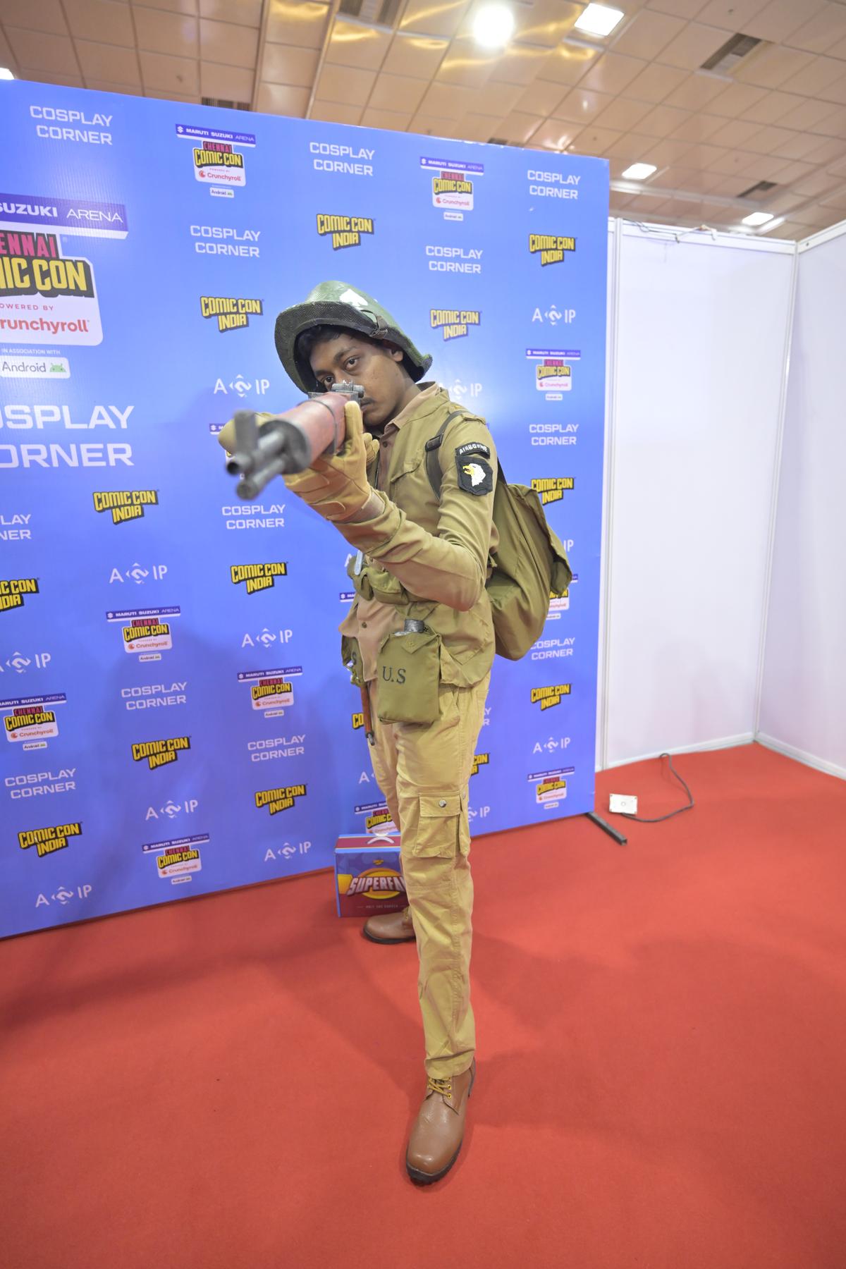 Vignesh dressed as a Second World War paratrooper