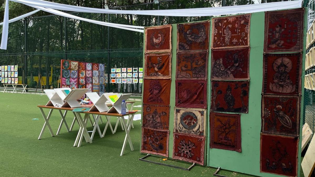 Textile printing by students for the exhibition