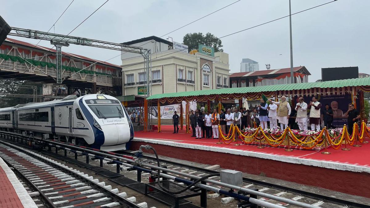 PM Modi launches the Mysuru-Bengaluru-Chennai Vande Bharat Express from KSR Railway Station in Bengaluru.