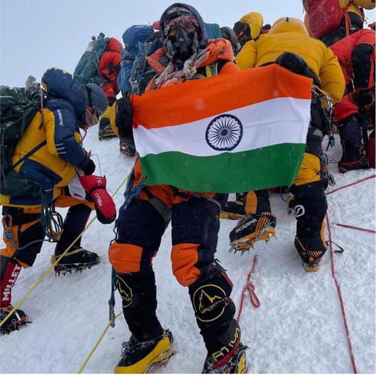 Dr. Usha Hegde after scaling the Mount Everest, situated at a height of 29,031 feet on Sunday, May 19, 2024.