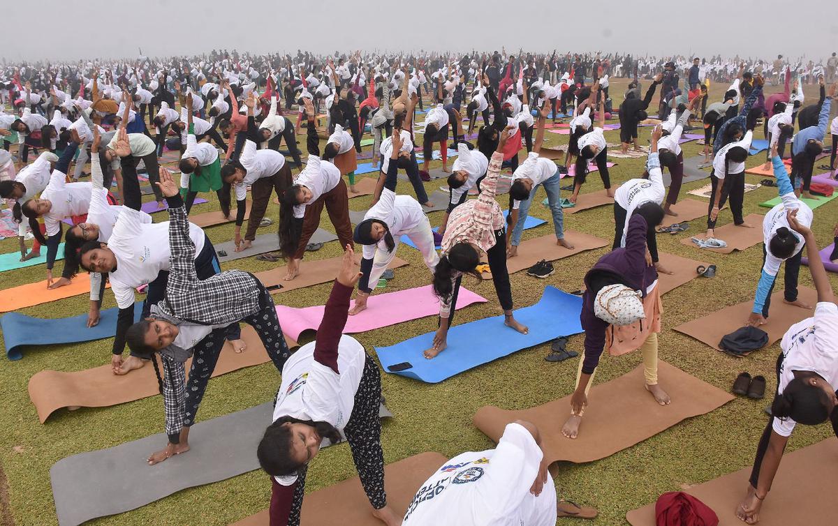 Yogathon 2023 held at Mysuru Race Club on Sunday, January 15, 2023.