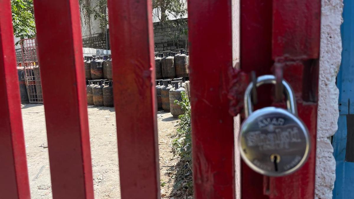 Empty commercial LPG cylinders at a godown off Mysuru Road, in Bengaluru on March 10, 2026. The dealer had not received fresh stock for two days, due to the war in West Asia.