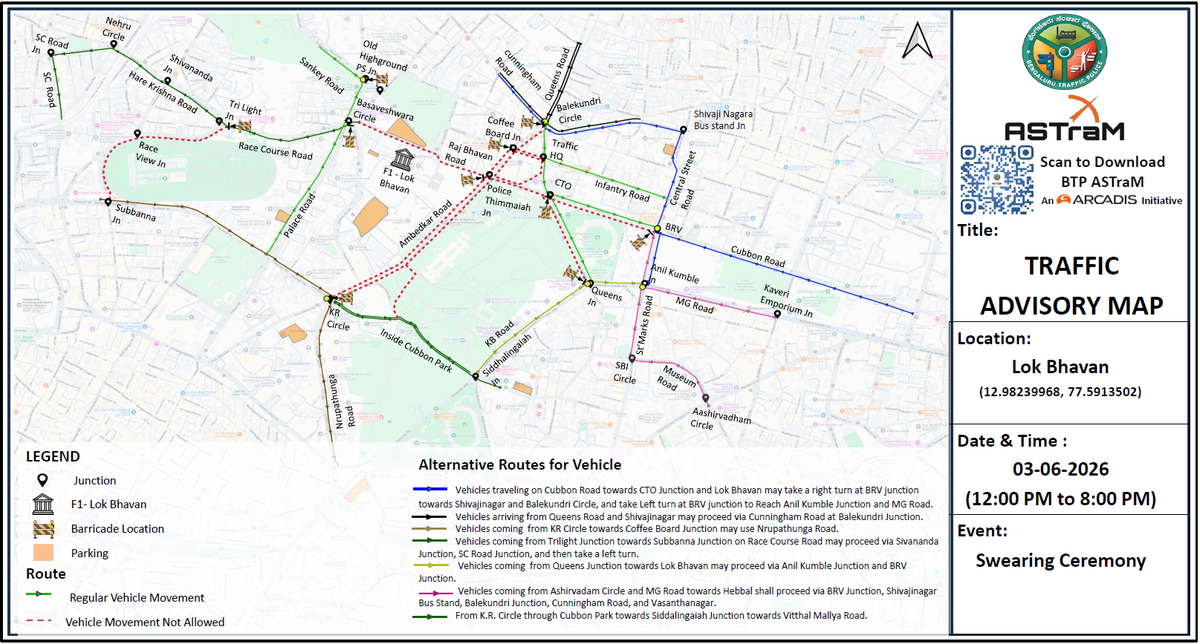 Traffic restrictions and diversions in Central Business District (CBD) on June 3, 2026. 
