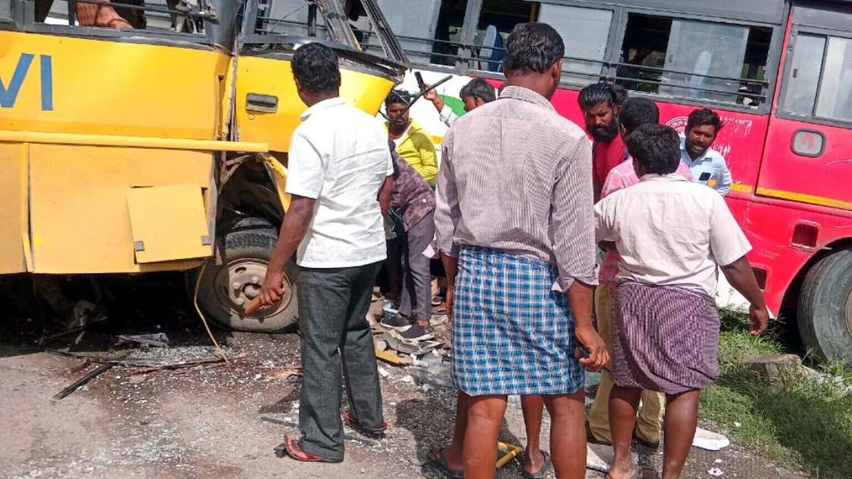 Two children killed, 55 injured as school van and bus collide in road accident in Raichur district