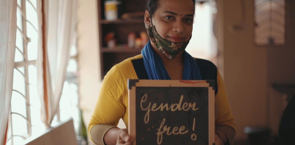 Shwetha, a transgender artist and member of Aravani Art Project, in a still from the documentary, Kathegala Kanive. 