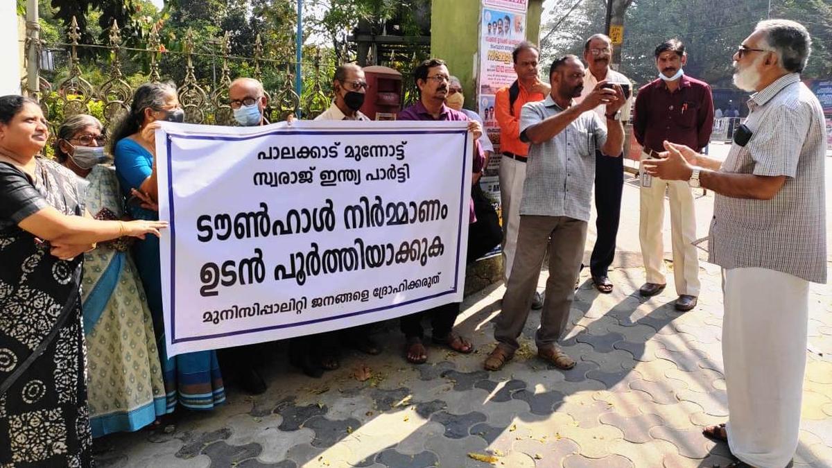 Dharna against delay in Palakkad town hall work The Hindu