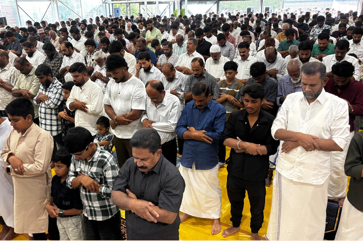 The faithful offering Eid al-Adha prayers in Palakkad on Saturday. The faithful offering Eid al-Adha prayers in Palakkad on Saturday.