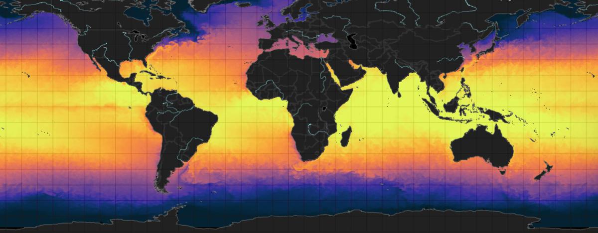 Global ocean and sea water temperature map Global ocean and sea water temperature map