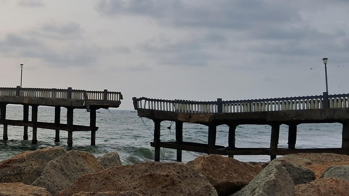 Part of Valiyathura Pier in Thiruvananthapuram collapses