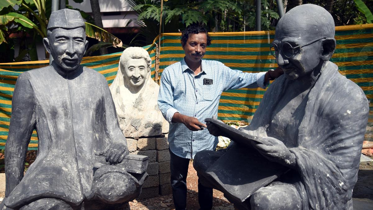 Artist Gurukulam Babu sculpts prominent leaders leaders in unique style