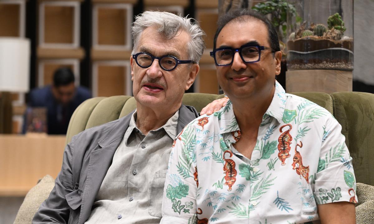 German filmmaker Wim Wenders with Shivendra Singh Dungarpur, founder of Film Heritage Foundation, in Thiruvananthapuram on Monday.