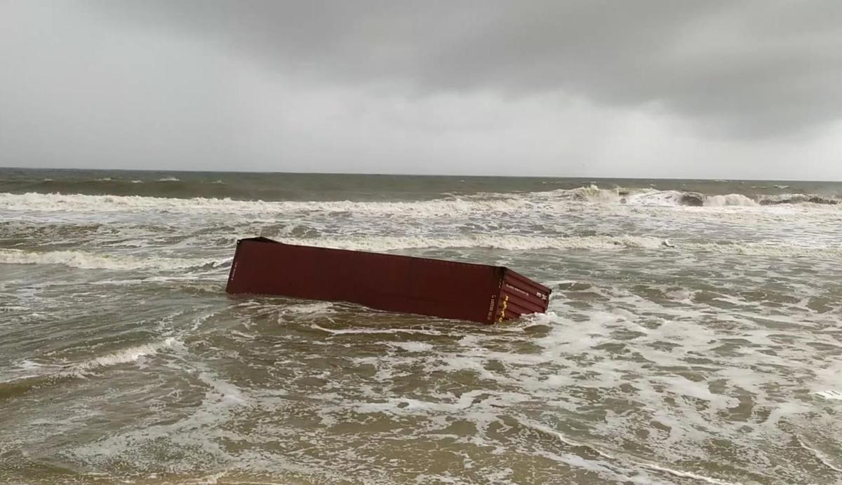 Shipping containers that washed ashore at Anchuthengu beach in Thiruvananthapuram on Tuesday (May 27, 2025).