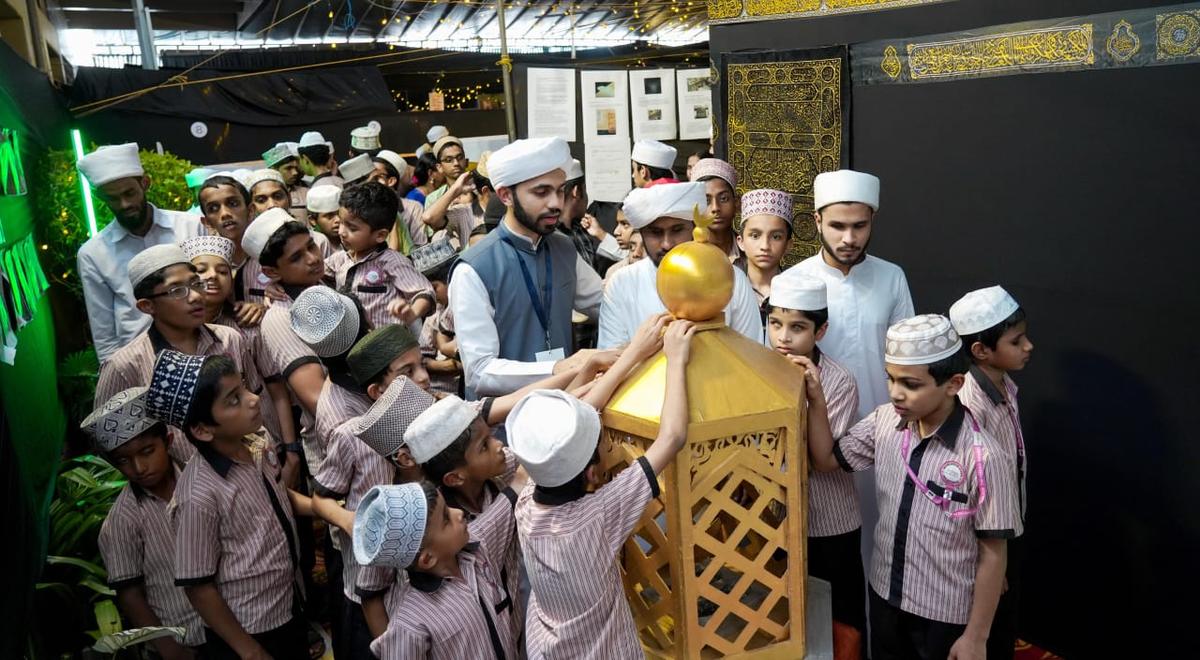 Visually challenged students having a tactile experience of the miniature of Abraham’s Station at the Haramain exhibition being held at Malappuram on Friday. Visually challenged students having a tactile experience of the miniature of Abraham’s Station at the Haramain exhibition being held at Malappuram on Friday.