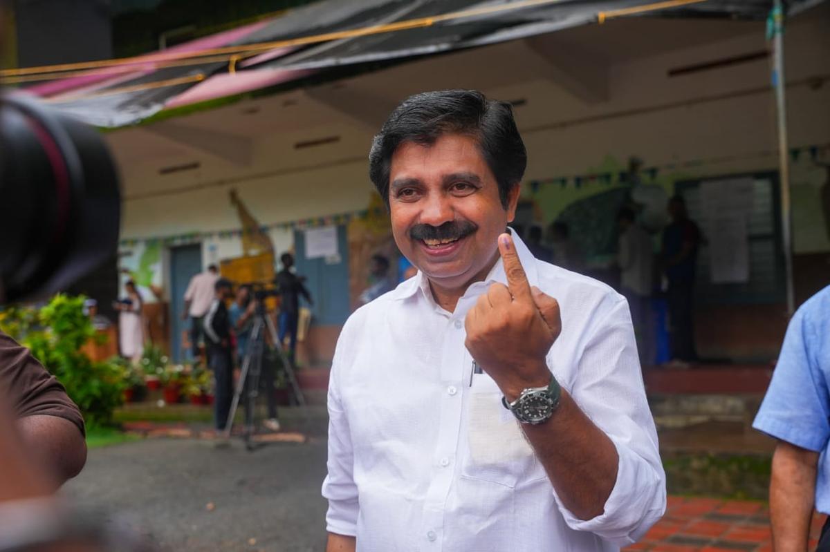 Nilambur bypoll: UDF candidate Aryadan Shoukath after casting his vote at GLP School Veettikuth on Thursday. Nilambur bypoll: UDF candidate Aryadan Shoukath after casting his vote at GLP School Veettikuth on Thursday.
