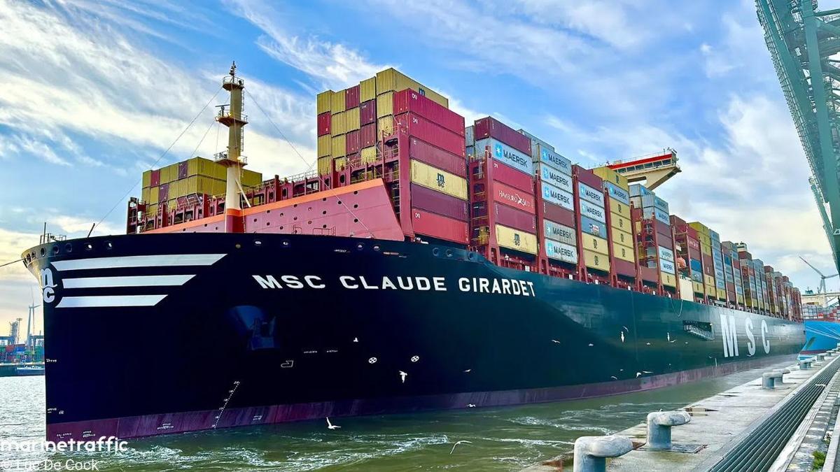 Ultra large container vessel MSC Claude Girardet on its way to Vizhinajm