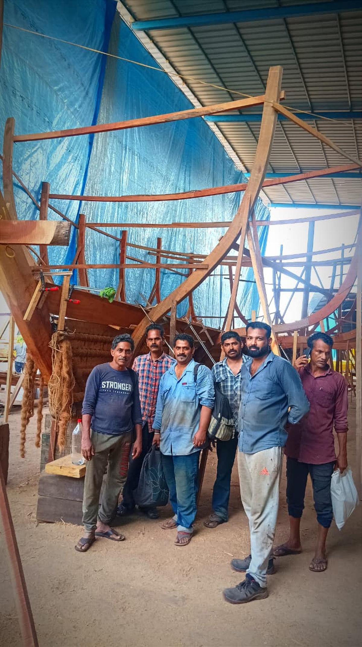 Some of the carpenters from Kozhikode and Kannur districts who were part of the team behind the building of INSV Kaundinya. 