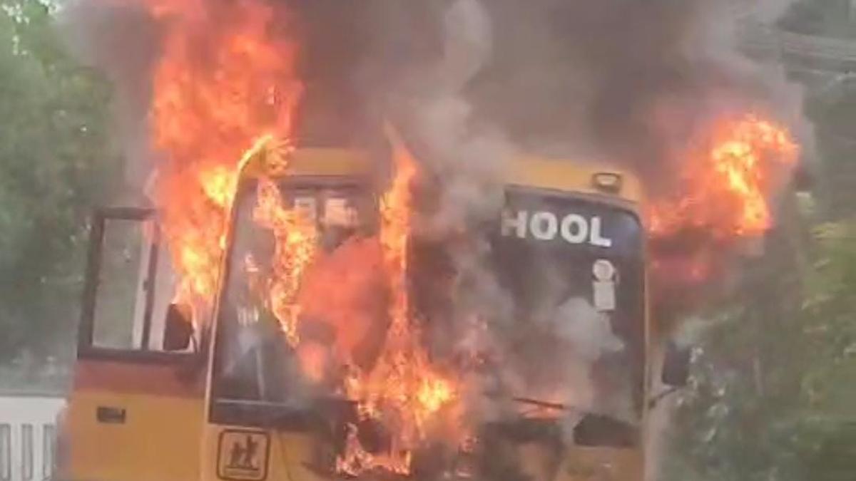 Miraculous escape for students as school bus catches fire in Kerala’s Chengannur