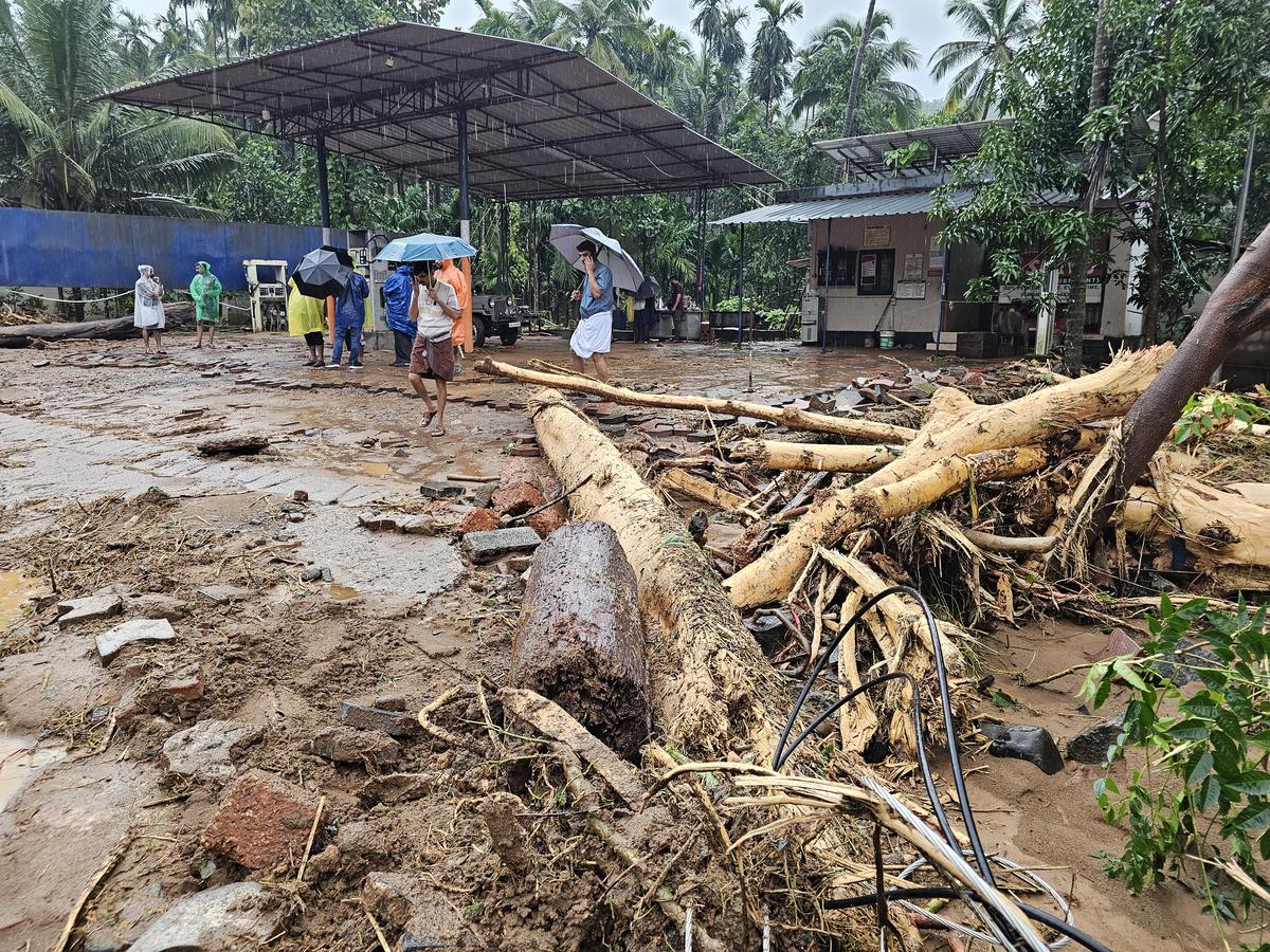 The premises of a petrol pump near the Urutty Bridge in landslip-hit Vilangad. 